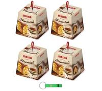 4x Maina Panettone Tiramisù - Dolce Natalizio Tradizionale Italiano - Torta Natalizia imbevuto nel caffè e farcito con una deliziosa crema al tiramisù 750g + Portachiavi Beni Culinari in Omaggio