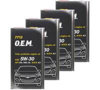 4x MANNOL 4 Litro 7713 O. E. M.5W-30 olio motore Api Sn Acea A3 Ilsac GF-5 /