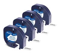 4x MarkField Compatibile con Dymo LetraTag Plastica Etichette, | Nastri per Etichette 12mm x 4m S0721610 Nera su Bianco,Cartucce Ricarica per Etichettatrice LT-100H LT-100T XR