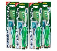 4x Mentadent Pocket Kit Portatile con Spazzolino Richiudibile e Dentifricio Microgranuli nel Flacone da 6 ml - 4 Blister
