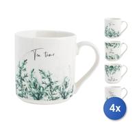 4x Mug Cilindrico H&H Dec. Foglie In New Bone China Colori Assortiti Cc370