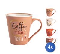 4x Mug Conico H&H Dec. Caffè In New Bone China Colori Assortiti Cc340