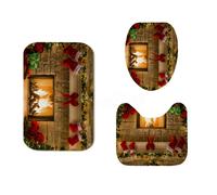 4X Natale Camino Tenda per doccia Bagno Tappeto antiscivolo Tappeto Copriwater