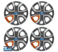4x Nuovo Mozzo Ruota Coperchi Cover Plastica Grigio Argento Arancio 14 " Per