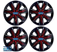 4x Nuovo Mozzo Ruota Coperchi Cover Plastica Nero Rosso Fuoco 12-17 " Per Auto