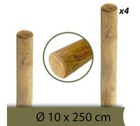 4x Pali tondi 200 cm in pino impregnati in autoclave senza punta per recinzioni