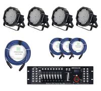 4x PAR LED Faro RGBW 144 LED Strobo Wash Programmabile Set Cavi DMX e USB Mixer