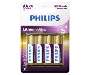 4x PHILIPS Batterie AA Litio Ultra 1.5V Long Life FR6 LR6