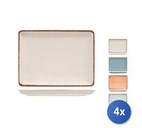 4x Piatti Rettangolare In Porcellana Marca H&H, Colori Assortiti, 20Cmx27Cm