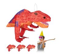 4x Pignatta dinosauro, pentolaccia T-Rex, per compleanni bambini, rosso