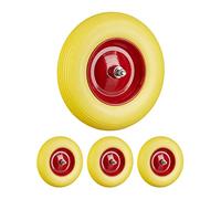 4X Ruota per Carriola Gomma Piena con ASSE 4.80 4.00-8 di Ricambio, Carico Max 100 kg, Antipanne, Rosso Giallo