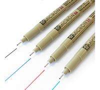 4x Sakura Pigma Micron Pigmento Linea Sottile - XSDK04 - 0.4mm - Nero/Blu/Rosso