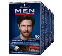 4x Schwarzkopf Men Perfect Tinta Gel Colorante Facile & Veloce per Capelli Bianchi Colore 80 Castano Nero Naturale Colorazione per Uomo Resistente fino a 28 Lavaggi - 4 Confezioni