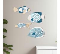 4x Scultura da parete a forma di pesce, arte da parete per spiaggia, bagno