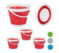 4x Secchio Pieghevole da 10 L, Pieghevole, Recipiente Richiudibile per Casa Automobile e Campeggio, Rosso