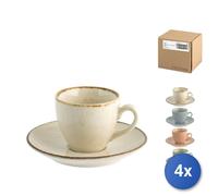 4x Set 4 Tazzine Per Il Caffè Con Piattini, Porcellana, Colori Assortiti 90Cc
