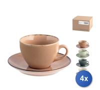 4x Set 4 Tazzine Per Il The Con Piattini, Porcellana, Colori Assortiti 200Cc