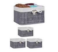 4X Set Cestino Portaoggetti, Fodera in Tessuto, bambù, Rettangolare, Bagno, Giochi, HLP 20x31x31 cm, Grigio