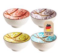 INTIRILIFE Set di 4 ciotole in 4 colori in elegante confezione regalo - 11.2 x 5.8 cm - Servizio da tavola giapponese con design a fiori di ciliegio