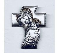 4X Spilla in argento CROCE con MATERNITA' 4.5x3.5 cm BOMBONIERA