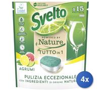 Svelto Powered By Nature Tutto in 1 Pastiglie per Lavastoviglie Pulizia Eccezionale Profumo Agrumi - Confezione da 15 Pastiglie