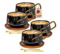 4x Tasse en céramique 200ml Tasse à café Tasse à thé avec soucoupe en bois Noir
