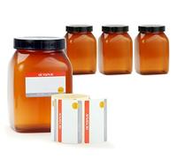 4x tazze da 1000 ml a collo largo con tappo a vite da 80 mm, marrone trasparente, rettangolare