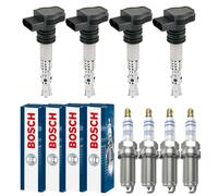 4x Trucktec Bobina + 4x Bosch Candela Doppio Platino per VW Golf VII Variant