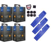 4x tubo bicicletta Schwalbe 50-305 (16x2.00) DV 32mm valvola Dunlop + solleva...