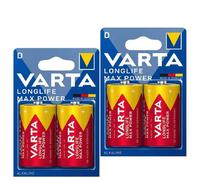 4x VARTA Longlife Max Power D LR20 Batterie Alcaline 1,5 V Mono