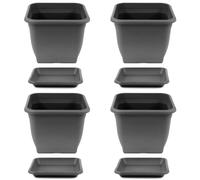 4x Vaso 19 X 19 CM Plastica Incl. Sottobicchieri Angolare Antracite da Fiori