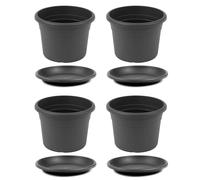 4x Vaso Plastica Antracite Rotondo Ø 60 CM Incl. Sottobicchieri Vaso da Fiori