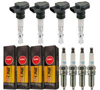 4X ZUNDSPOLA + 4X NGK ZUNDKERZE V-LINE Adatta Per VW GOLF