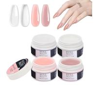 4x15ml Builder Gel Unghie per Estensione e Modellatura, Primer Unghie, Smalto Semipermente UV, Per Ricostruzione, Extension, Restauro e Nail Art,Bianco,Nude,Rosa,Trasparente