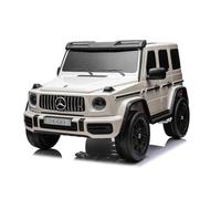 4x4² Auto elettrica per bambini 12V Mercedes G63 AMG due posti, bianca, lettore MP3 con ingresso USB/AUX, batteria 12V14Ah, ruote EVA con sospensione, sedili in similpelle, telecomando, licenza