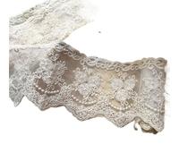 4Yard White Black Beige Flower Lace Fabric For Crafts Sewing Bridal Wedding Dress Applique Decoration 8CM Wide(Beige)
