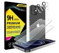 4youquality Pellicola protettiva 4 in 1 per iPhone 12 Mini con protezione per obiettivo della fotocamera, pellicola in vetro temperato, confezione da 2 pezzi ciascuno, [Garanzia a vita]