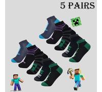 5/1 Paia di Calzini da Uomo a Tema Minecraft - Nuovi Calzini alla Caviglia da Uomo, con Disegni di Personaggi del Gioco Sandbox come Scheletro, TNT, Creeper e Ragno. Aggiornati con Proprietà Antimodor