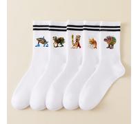 5/1 Paio di calze a metà polpaccio a tema "Viaggio verso Ovest", design a righe con cartoni animati carini, calze a mezza gamba traspiranti e versatili per uso casual, adatte come regalo per studenti/