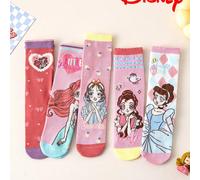 5/1 Paio di calzini a mezza gamba con bordo in pizzo e motivi delle principesse Disney, adatti per primavera/autunno, Elsa, principessa sirena, stile coreano carino, traspiranti, calzini scolastici pe