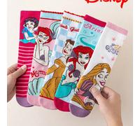 5/1 Paio di calzini a mezza gamba con bordo in pizzo e motivi delle principesse Disney, adatti per primavera/autunno, Elsa, principessa sirena, stile coreano carino e traspirante per bambini, per la s