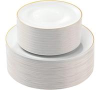 5/10/20/25/50 pezzi Piatti bianchi con bordo dorato, piatti grandi da 10,25" e piatti piccoli da 7,5", stoviglie di lusso di alta qualità, ideali per riunioni familiari, feste di compleanno, eventi al