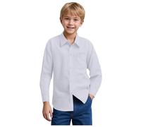5-10 anni, Camicia da ragazzo per la scuola a maniche lunghe, camicetta da scuola, uniforme tinta unita, con bottoni, top alla moda, morbida, per primavera e autunno, camicie formali, bianco, 7-8 Anni