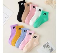 5/10 paia di calzini per bambini, calzini piatti con fiocco decorativo in colore unito, minimalisti e versatili, morbidi e traspiranti, adatti per uso quotidiano, regali, viaggi, ritorno a scuola, cam