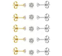 5/10 paia di piccoli orecchini a perno in argento oro per donne e uomini, 2 mm CZ ipoallergenici, set di orecchini cartilagine cartilagine placcato oro 14 K in acciaio inossidabile 316L, piccoli fori