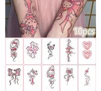 5/10 pezzi Adesivi tatuaggio temporaneo Hello Kitty di Sanrio, colorati e carini, impermeabili, di lunga durata e di alta qualità, adesivi tatuaggio floreale per braccia, cosce e corpo, adatti per dec