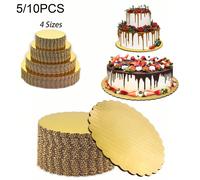 5/10 pezzi Basi per torte rotonde dorate, dimensioni 6", 8", 10", 12", cartone spesso antigrasso di grado alimentare, piatto robusto con bordo ondulato rivestito, per mousse, cupcake fai-da-te, decora