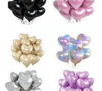 5/10 pezzi di palloncini a forma di cuore in alluminio foglia, palloncini in film di poliestere da 18 pollici, adatti per decorazioni di San Valentino, proposte, matrimoni, feste (argento, nero, rosa,