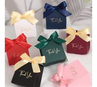 5/10 pezzi Mini scatole regalo, realizzate in materiale cartaceo speciale di colore solido con fiocco e nastro, con scritta "Grazie" in rilievo, adatte per varie festività, feste, matrimoni, compleann