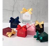 5/10 pezzi Mini scatole regalo, scatole in carta speciale di colore solido con testo "Grazie" in rilievo, decorate con nastro di raso e fiocco. Adatte per contenere caramelle, snack, cioccolatini e pi
